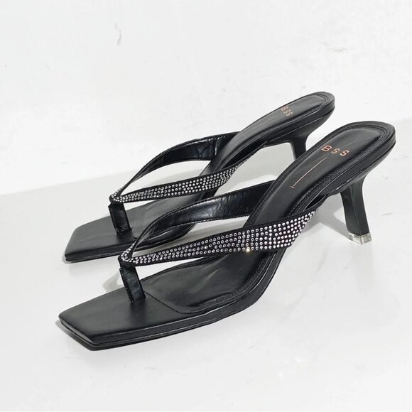 New Black Suede Studio Black Thong Crystal Embellished Sandal Heel size 40.5 - Picture 4 of 7